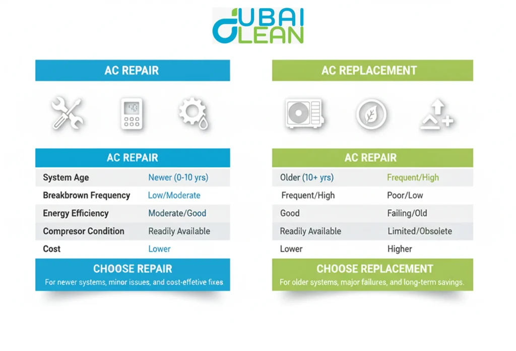 AC repair versus replacement decision comparison chart