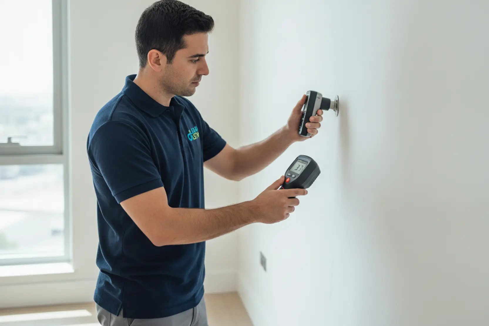 Inspector checking wall moisture for mold risks