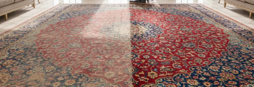 Before and after professional carpet cleaning in a Dubai home