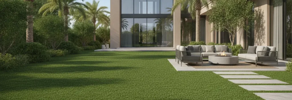 Artificial grass installation in Abu Dhabi villa garden