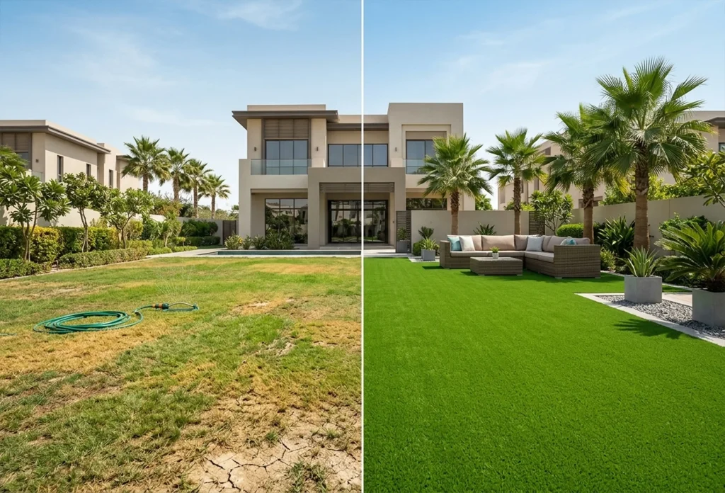 Artificial grass and natural grass comparison in Abu Dhabi 
