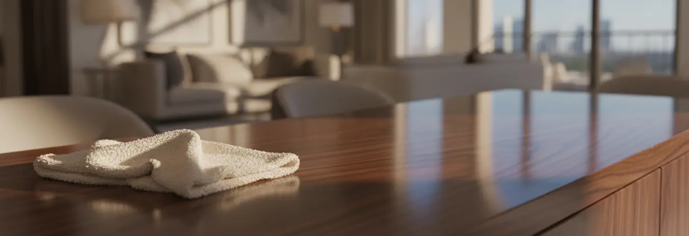 Clean wooden furniture surface in Dubai home