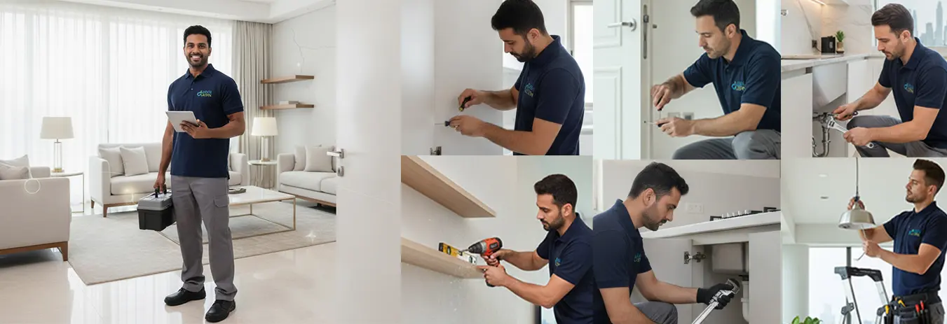 Professional handyman inspecting home maintenance issues