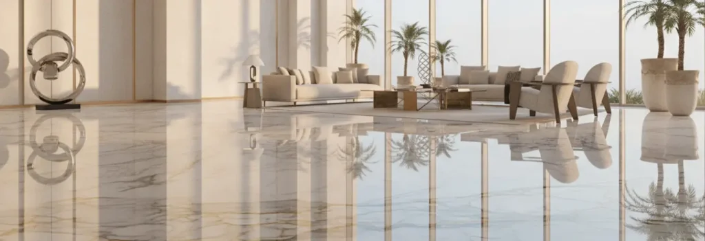 Shiny polished marble floor in Abu Dhabi home