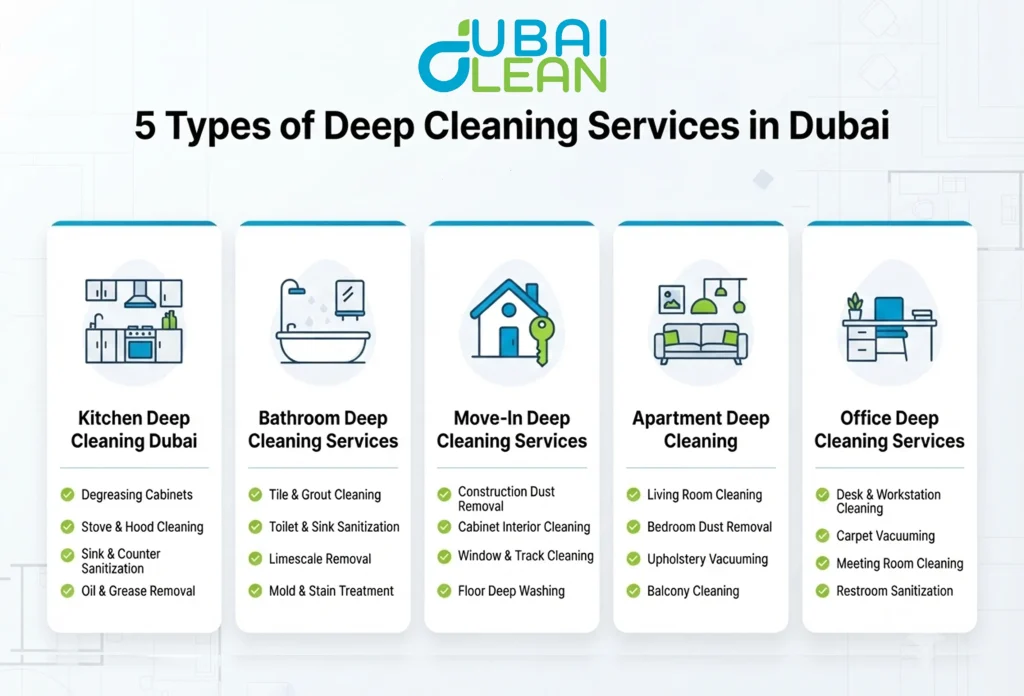 Types of deep cleaning services in Dubai infographic
