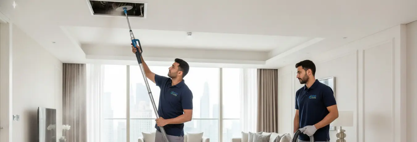 AC cleaning and duct cleaning service being performed in a Dubai residential property