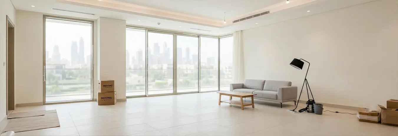 Newly built Dubai home living room before move-in