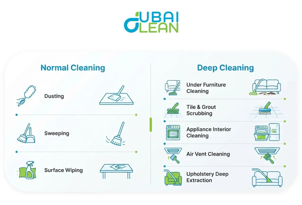 Regular cleaning vs home deep cleaning comparison
