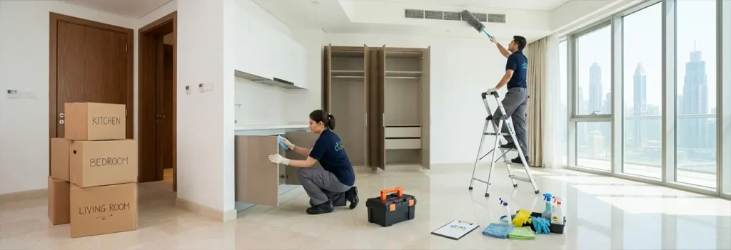 Professional cleaners preparing a new Dubai home before move in