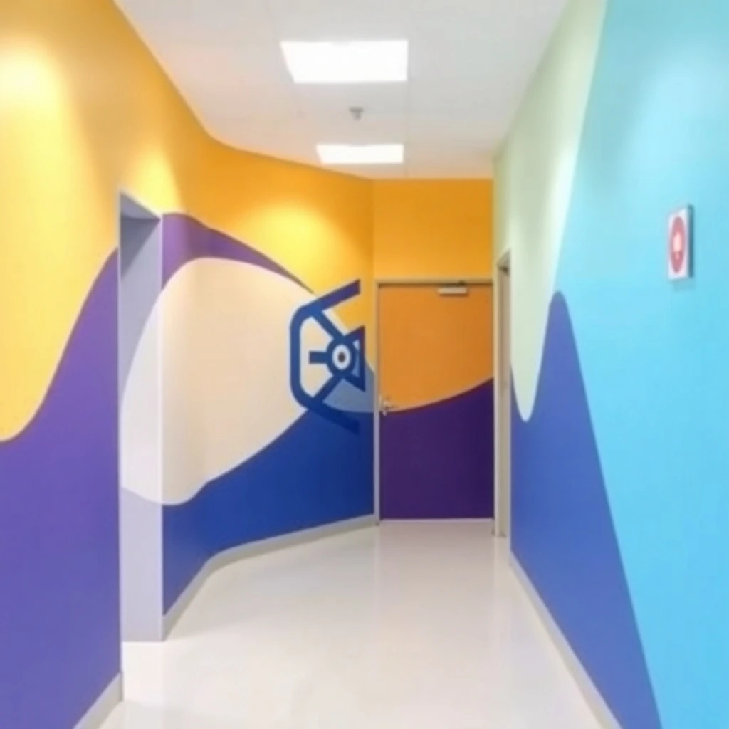 a hallway and corridor painting featuring an inspired logo with a smooth gradient transition, seamless color blending, geometric shapes, clean lines, and a focus on balance, symmetry, and visual clari