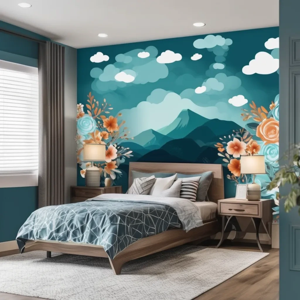 amazing wall decor portraying mountains and flowers