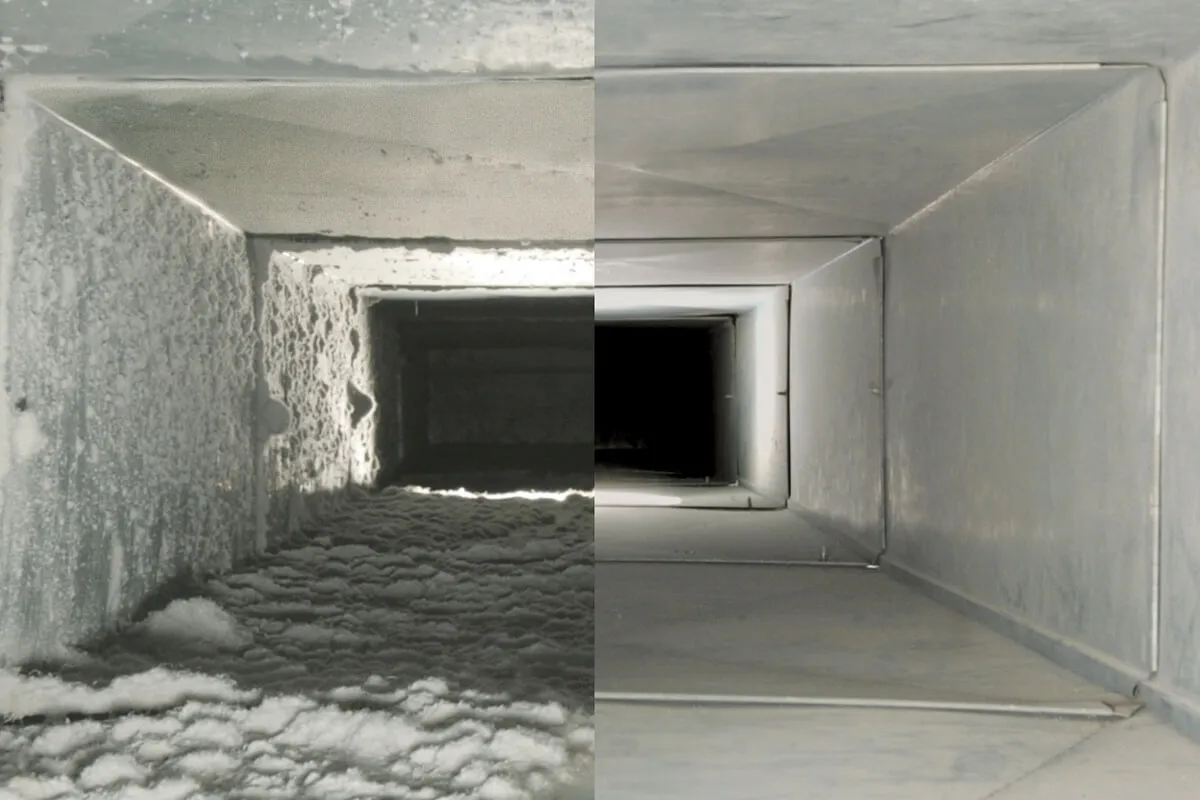 before and after of an air duct cleaning
