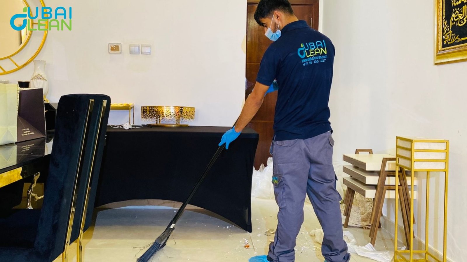 Modern clean living room in Abu Dhabi Island with natural lighting and organized space showing hourly cleaning results