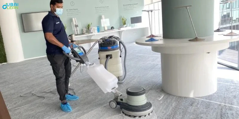 Office Carpet Shampooing service in progress using commercial-grade equipment for deep cleaning
