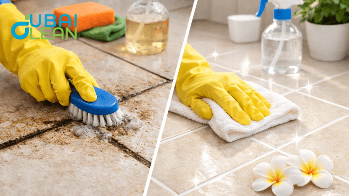 Before and after grout cleaning, Porous Grout Stains